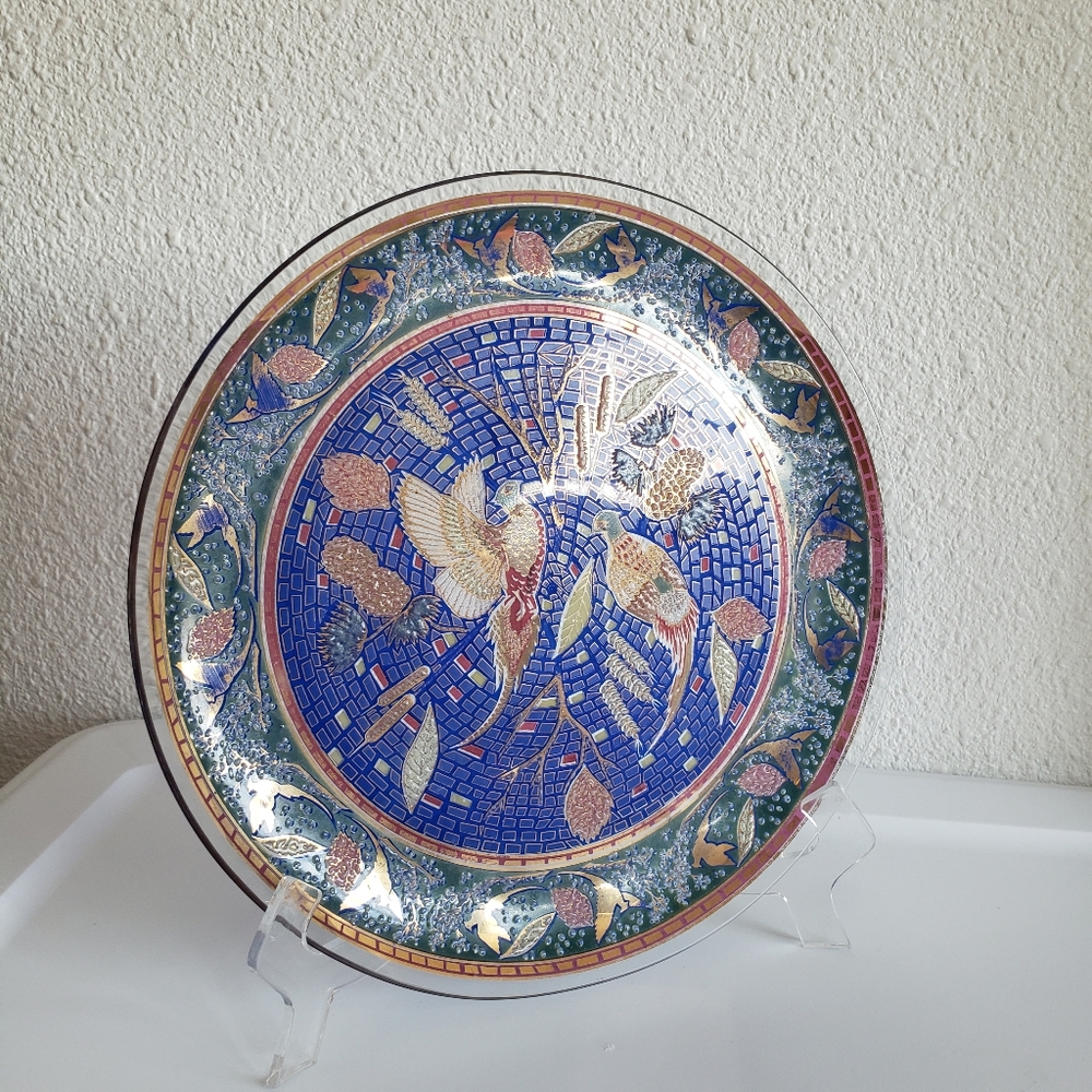 MCM Glass Mosaic Pattern 11” Decorative Plate Highlighting Pheasants